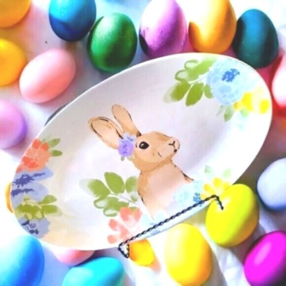EASTER BUNNY" SERVING TRAY & TWO PLATES SET HOME "GARDEN NEW! 14"x8.5" - Picture 6 of 11